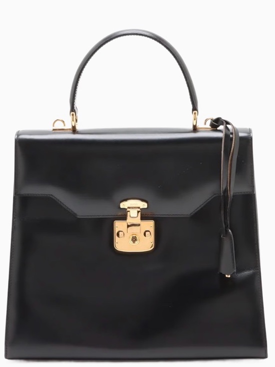 Gucci Handbags - GUCCI Vintage Lady Lock Top Handle Black Leather Bag, Red Interior